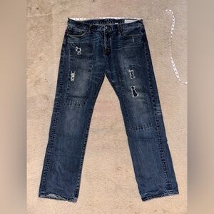 Evisu Men's Gull Painted Pockets Distressed Patch Blue Jeans Sz 40 (38x33)​​